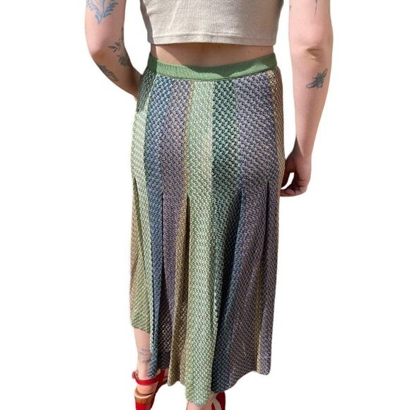 Vintage 1970s Womens Pleated Knit Sheer Midi Length High Waisted Boho Skirt Sz M - Picture 4 of 6